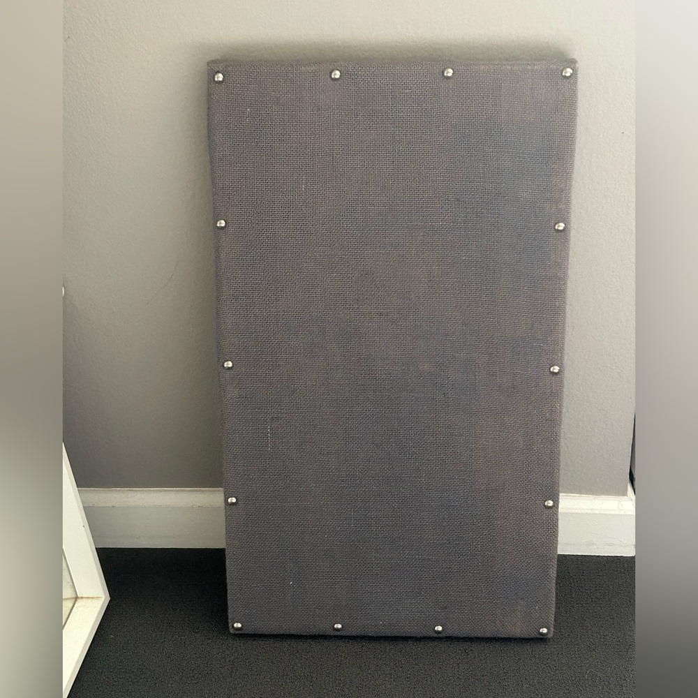 Gray/Blue Fabric-Covered Rectangular Bulletin Board